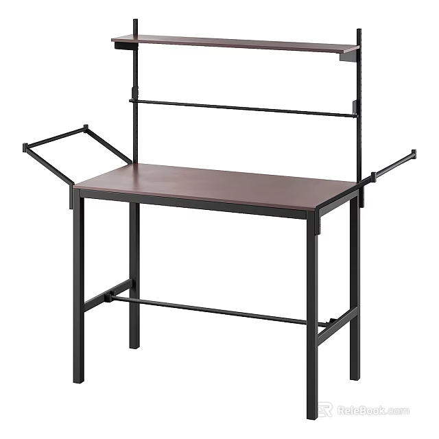 Modern Dressing Table With Black Metal Frame And Brown Tabletop Structure 3d model 