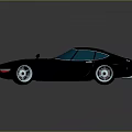 Black Vintage Coupe With Sleek Body Blue Windows And Silver Wheels On Reflective Surface