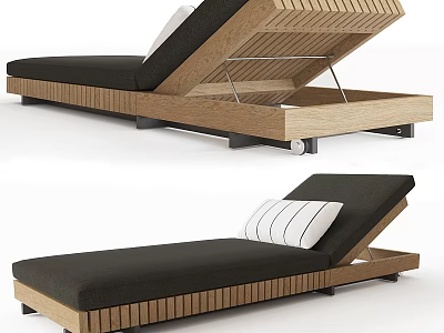 Wooden Sofa Bench With Black Cushion Adjustable Backrest And Striped Pillow 3d model