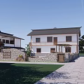 Rural Self built House With Two Story White Exterior Black Roof And Stone Wall