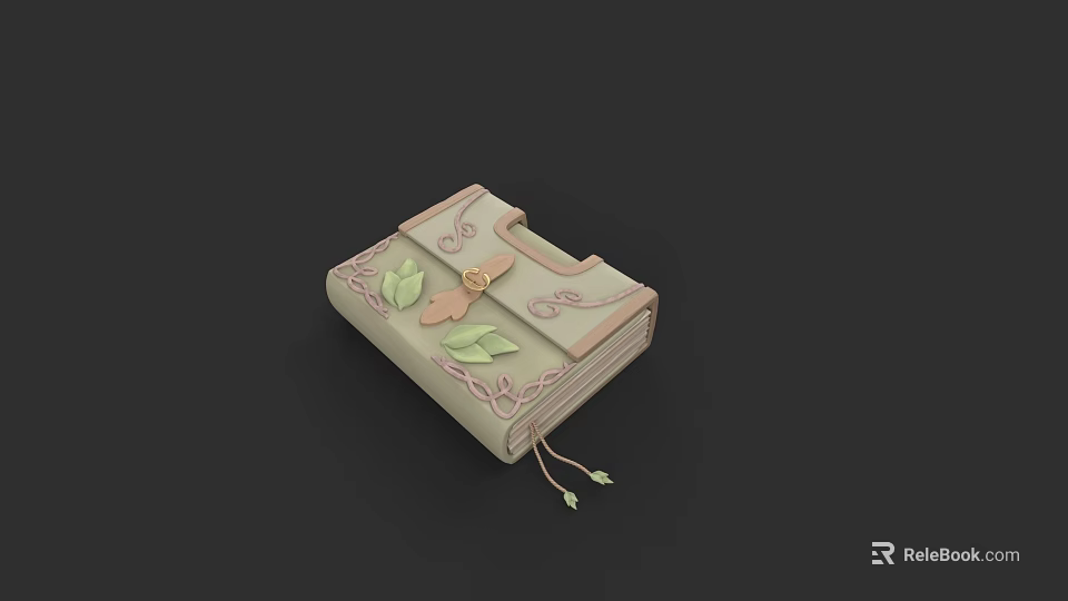 Light Green Decorative Book With Intricate Leaf Patterns And Tassel Accent 3d model 