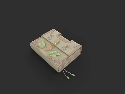 Light Green Decorative Book With Intricate Leaf Patterns And Tassel Accent 3d model