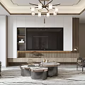 Elegant Modern Living Room Interior Design With Sofa Coffee Table Chandelier And Decorative Painting