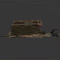 Wooden Log Stack with Stones Hay and Animal Hide in Primitive Setup 3d model