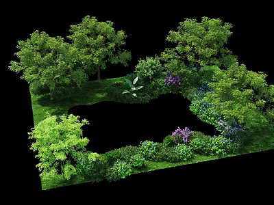 Lush Garden Landscape With Green Trees Shrubs Colorful Flowers And Foliage 3d model