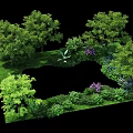 Lush Garden Landscape With Green Trees Shrubs Colorful Flowers And Foliage