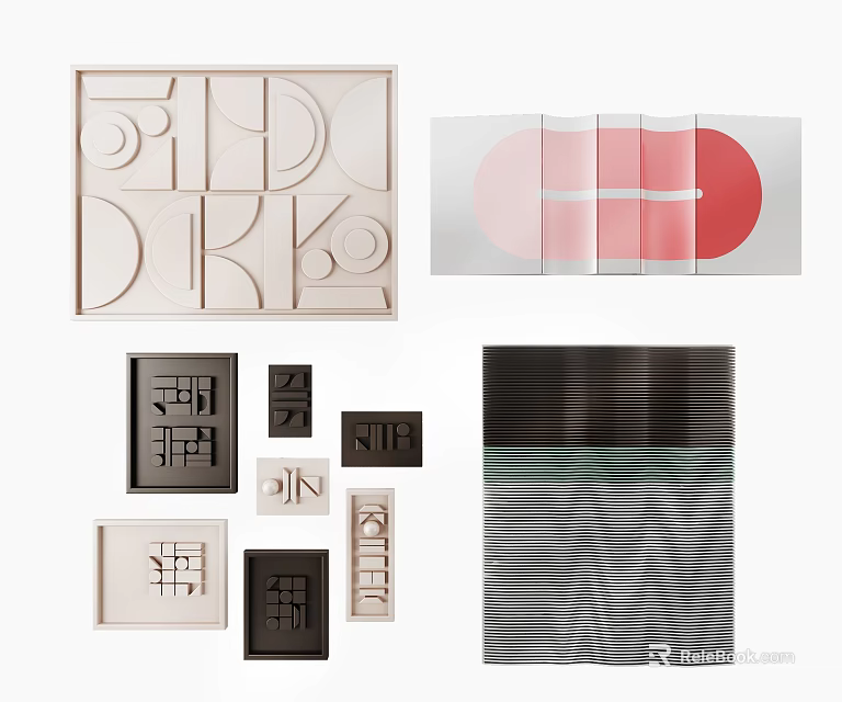 Inflatable Decorative Structures With Embossed Patterns Folded Panels Striped Textures And Geometric Shapes 3d model 