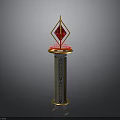 Illuminated Ornamental Pillar With Red Diamond Top And Golden Decorative Rings