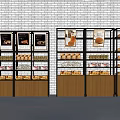 Bakery Display Shelves with Metal Frames Wooden Cabinets Bread and Display Signs
