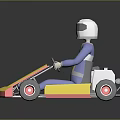 Person Wearing Helmet Driving Yellow And Pink Go Kart With Seats And Wheels