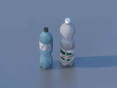 Household Plastic Bottles Blue And White Labeled Containers For Daily Use 3d model