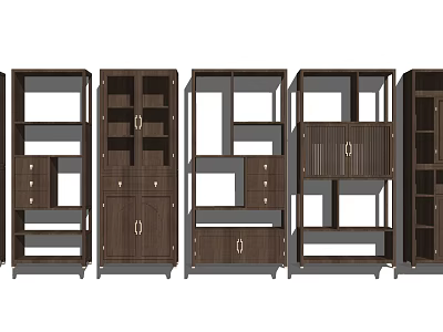 Wooden Storage Shelving Units With Multiple Designs Open Shelves Doors And Drawers 3d model