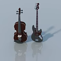 Acoustic Violin and Electric Bass Guitar on Shiny Reflective Surface