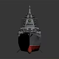 Red Warship Model With Detailed Deck And Scale Design Features