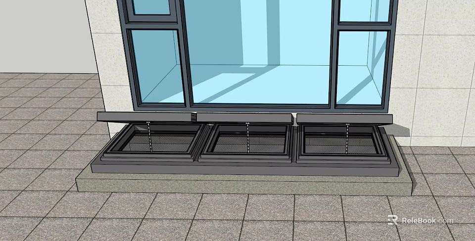 Elegant Detached Villa Exterior Featuring Large Glass Windows And Built In Planters Design 3d model 