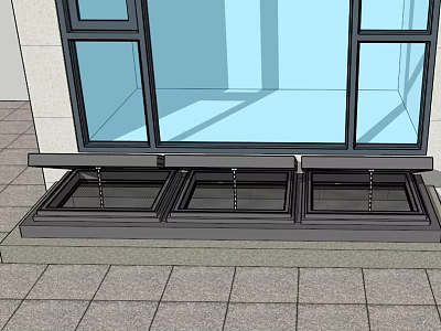 Elegant Detached Villa Exterior Featuring Large Glass Windows And Built In Planters Design 3d model