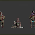 Mechanical Creature Characters With Unicorn Design In Red Beige Colors And Decorative Elements