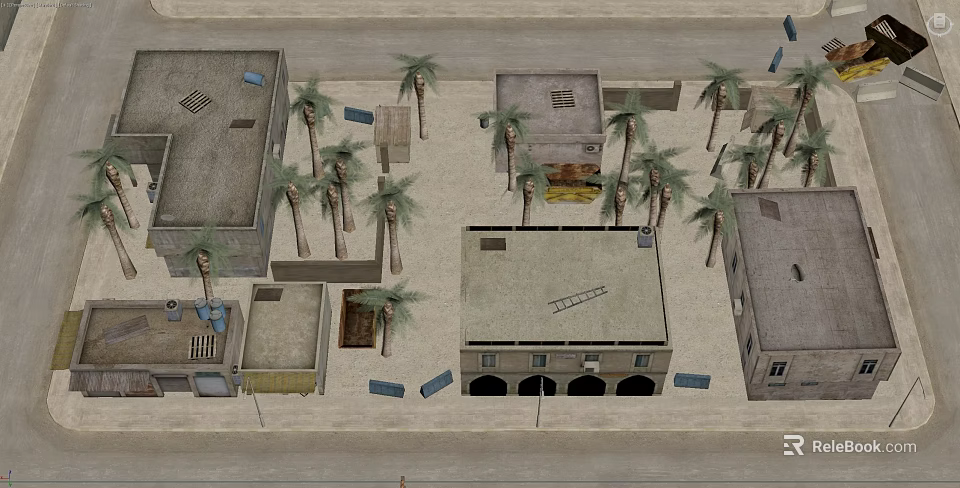 Aerial View Urban Planning Layout Featuring Buildings Palm Trees And Open Areas 3d model 
