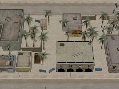 Aerial View Urban Planning Layout Featuring Buildings Palm Trees And Open Areas 3d model