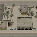 Aerial View Urban Planning Layout Featuring Buildings Palm Trees And Open Areas
