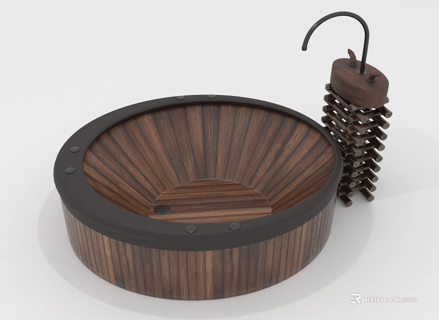 Crafted Wooden Round Striped Bowl With Hanger Decorative Home Accessory 3d model 