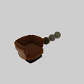 Brown Single Seater Sofa With Leather Armrest And Fabric Upholstery Modern Design Black Circular Base
