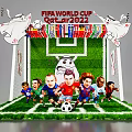 FIFA World Cup Qatar 2022 Themed Scene With Soccer Goal Grass Field And Cartoon Players