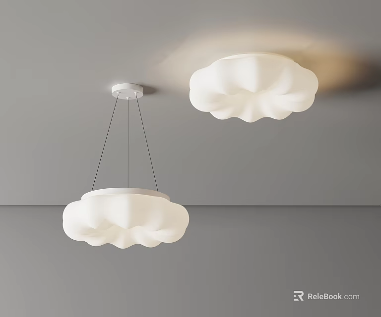 Two Piece Modern White Cloud Shaped Pendant Lighting Set For Ceiling Decoration 3d model 