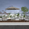 Modern Roof Garden With Wooden Deck Sofa Seating White Parasol And Green Plants