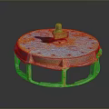 Round Rusty Metal Flange Industrial Hardware Tool With Blue Yellow Color And Top Part