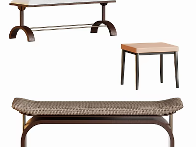 Modern Bed Bench With Upholstered Seat And Wooden Legs For Bedroom Decor 3d model