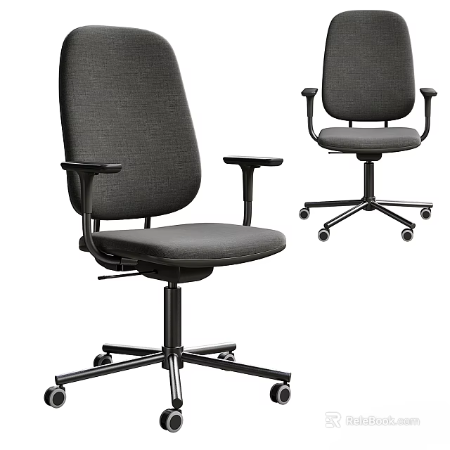 Ergonomic Gray Fabric Upholstered Office Chair With Armrests And Caster Wheels For Workspace 3d model 