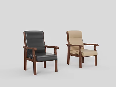 Modern Office Chairs In Black Leather And Beige Fabric With Wooden Arms And Legs 3d model