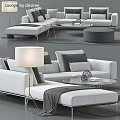 Modern White Sofa Coffee Table Set With Gray Pillows Glass Top And Ottoman