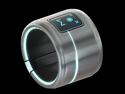 Smart Digital Accessory With Silver Ring Design Blue Light Indicator And Control Panel 3d model