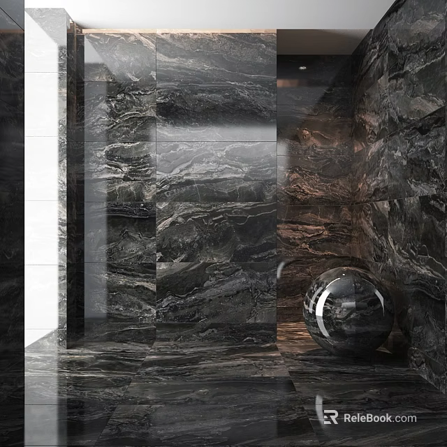 Shiny Marble Wall And Floor Construction With Metallic Spherical Decor 3d model