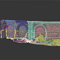 Modern Ruined Stone Wall Model With Arched Design And Scattered Debris 3d model