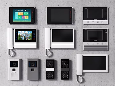 Various Modern Doorbell Designs With Video Screen Intercom And Digital Keypad Features 3d model