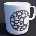 White Cup With Gray Circular Pattern And White Dots On Dark Background 3d model
