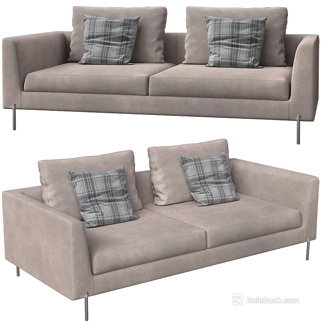 Light Gray Two Seater Sofa With Plaid Pillows And Metal Legs Design 3d model
