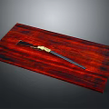 Vintage Shotgun On Red Wood Tray With Gold And Black Components Showcasing Rich Wooden Texture