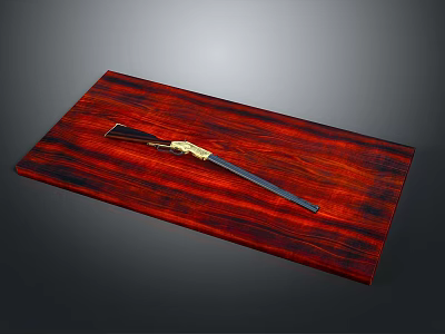 Vintage Shotgun On Red Wood Tray With Gold And Black Components Showcasing Rich Wooden Texture 3d model
