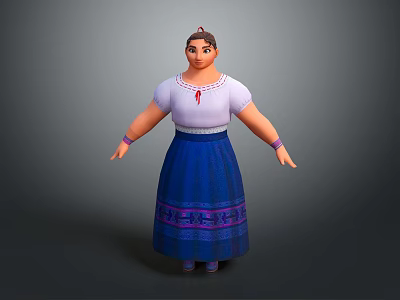 Traditional Female Game Character Wearing White Blouse And Blue Skirt With Purple Patterns 3d model