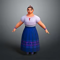 Traditional Female Game Character Wearing White Blouse And Blue Skirt With Purple Patterns