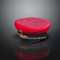 Red Formal Hat With Black Brim Gold Wing Emblem And Sleek Design