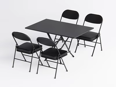 Black Folding Dining Table Set with Four Folding Chairs Simple Design 3d model