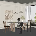 French Middle Ancient Dining Table and Chair Combination Rectangular Dining Table and Chair French Middle Ancient Dining Chair Marble Dining Table Dining Table Decoration French Middle Ancient Chandelier Hanging Picture 3d model