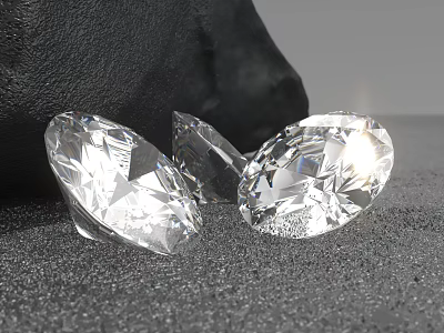 Oval Transparent Sparkling Diamonds With Brilliant Cut Facets On Black Background 3d model