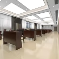 Modern Conference Room Interior With Long Tables Chairs Bright Ceiling Lights And Large Windows