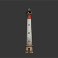 Classic Lighthouse Architecture With White Tower Red Stripe Green Lantern And Stone Base 3d model